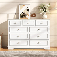 Lark Manor Valera 9-Drawer Dresser, Vintage Wide Storage Chest With Antique Bronze Handles, White, New in Box $1,099