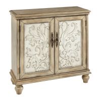 Grayson 2 Door Cabinet Reclaimed Natural: Floral Design, Adjustable Shelf, Cream & Brown Decorative Storage, New in Box $699
