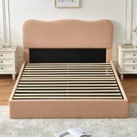 Ebern Designs Hayden Boucle Hydraulic Lift Up Storage Upholstered Platform Bed, Queen Size, Blush Pink, New in Box $899