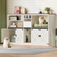 Tucker Murphy Pet Cat Litter Box Enclosure for 2 Cats, Cat Cabinet with Large Storage Space, Hidden Litter Box with Scratch Pad, Farmhouse Cats House, TV Stand End Table, Rustic Brown and White, New in Box $299