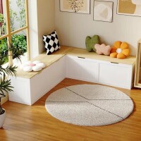 FUFU&GAGA White and Wood Grain L-Shaped Dining Storage Bench, Breakfast Nook Seating without Back with 2 Compartments, 63" W, New in Box $499