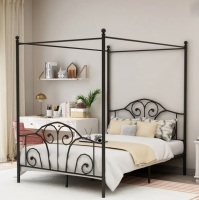 Andover Mills Alberts Metal Canopy Bed Queen Size in Black New in Box $399