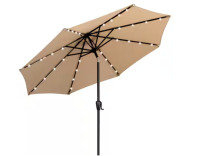 Sun-Ray 9 ft. Steel Market Solar Lighted 8-Rib Round Patio Umbrella in Taupe New In Box $299
