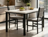 17 Stories 3-piece Dining Room Table And Chairs Set, Faux Marble Kitchen Table With 2 Velvet Upholstered Chairs, 2-person Rectangle Small Dinner Table Set For 2 New in Box $599
