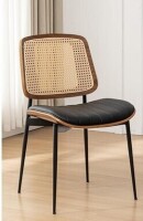 Youugior Rattan Dining Room Chair Mid Century Modern Kitchen Ktichen Chair,Faux Leather Walnut Wood Finish Side Chair, Metal Legs Desk Chair with Rattan Backrest,Black New in Box $399