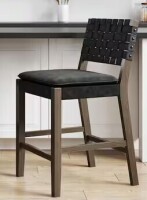 Nathan James Cohen Mid-Century Modern 29 in. Wood Bar Stool, Upholstered Faux Leather Bar Height Stool with Solid Wood Frame in Black New in Box $299