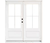 MP doors 60 in. x 80 in. Fiberglass Smooth White Left-Hand Inswing Hinged 3/4-Lite Patio Door with 4-Lite SDL new damaged glass $2999
