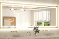 TETOTE 96 x 36 Bathroom LED Mirror Brushed Gold Metal Frame Frontlit & Backlit Vanity Mirror Anti-Fog Stepless Dimmable 3 Colors White/Warm/Natural Wall-Mounted new in box $899