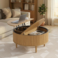 Latitude Run Lift Top Coffee Table with Storage, 31.5" Modern Fluted Convertible Table with Hidden Compartments for Living Room, Natural Oak, New in Box $399