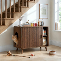Tucker Murphy Pet Walnut Finish Hidden Cat Litter Cabinet With Storage & Multipurpose Side Table, New in Box $299