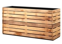 TUYOHW Tall Metal Planter Box-Black Walnut Wood Grain Rectangle Outdoor Plant Pot (32 in. L x 10 in. W x 16 in. H) New In Box $299