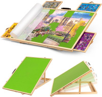 Tektalk Convertible Jigsaw Puzzle Board, Two-Way Use Adjustable Puzzle Table with Cover & 4 Colored Sorting Drawers, Tilting Wooden Plateau, for Up to 1000 Pieces - Green Similar to Picture $199