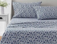 Martha Stewart Bleach Master 4-piece Sheet Set Queen Dark Blue Floral New $79