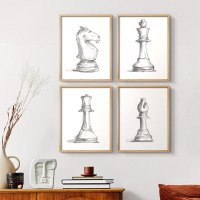 Charlton Home&reg; Chess Piece Study I Framed Print - Set of 4, 8" x 10" New In Box $199