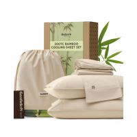 Bedsure Cooling Sheets, Rayon Derived from Bamboo & Cotton Blend, GentleSoft, Breathable, Queen Sheet Set, Deep Pocket Up to 18 Inches, Hotel Luxury Bedding for Hot Sleepers, Beige $79