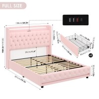 Homfa Full Size LED Bed Frame with 2 Storage Drawers & Charge Station, Modern Wingback Upholstered Platform Bed Frame, Pink Velvet, New in Box $499