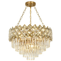 Mercer41 15-Light Adjustable Crystal Chandelier, Copper Finish &ndash; 3-Color Switchable, 22.8"-59.2" Height, Sloped-Ceiling Ready, New in Box $1,199