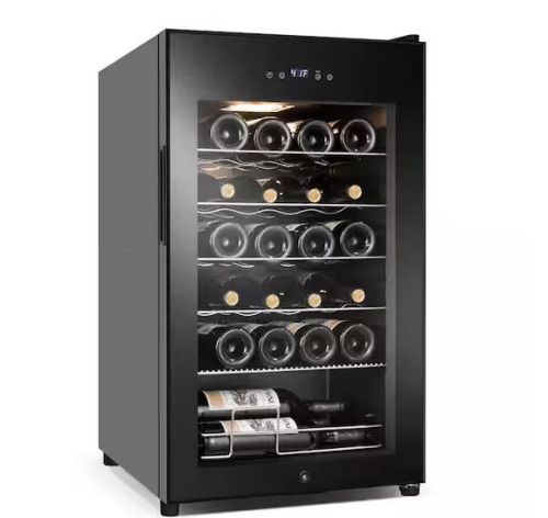 Hooure 17 in. Wine Cooler 24-Bottle Freestanding Wine Cooler Fridge with Lock and Temperature Memory, Black New in Box $699