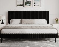 Mercer41 Velvet Upholstered Platform Bed Headboard and footboard with soft-padded vertical channel quilting King Size New in Box $499