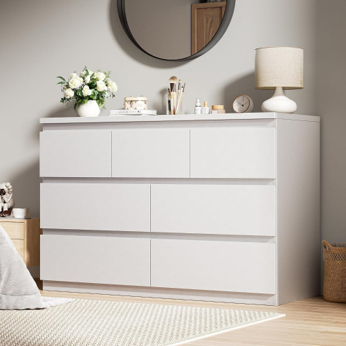 Jocoevol Modern White 7 Drawer Dresser for Bedroom, Simply Chest of Drawers, Wood Storage Dresser with Deep Drawers for Living Room Hallway Entryway, White $499