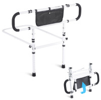VEVOR Bed Rails for Elderly Adults, 180&deg; Foldable Bed Assist Rails for Seniors, 450LBS Loading Bed Side Rails Bed Cane with 4-Level Adjustable Handle, Storage Pocket Fits King Queen Full Twin Bed New In Box $199