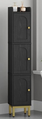 Rebrilliant Slim Bathroom Storage Cabinet, Narrow Bathroom Organizers and Storage with 4 Adjustable Feet, Laundry Room Organization for Small Space, Kitchen, Living Room, 3 Doors Black New In Box $199