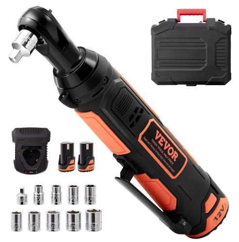 VEVOR 3/8" Cordless Electric Ratchet Wrench Set, 12V 33 Ft-lbs Power Ratchet Tool Kit, 45-Min Fast Charge, 2-Pack 2.0Ah Battery, Built-in LED Light, Variable Speed Trigger, 10 Sockets New In Box $199