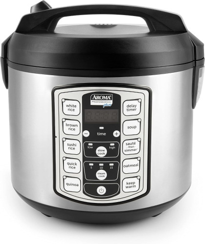 Aroma Housewares Professional Plus ARC-5000SB 20 Cup (Cooked) Digital Rice Cooker, Food Steamer, Slow Cooker, Stainless Exterior/Nonstick Pot, Silver, Black, 10-cup uncooked/20-cup cooked/4QT On Working $199