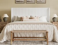 Willa Arlo Interiros Candler Velvet Upholstered Platform Bed with Wingback Headboard and Wooden Slats King Size in Beige New in Box $1099