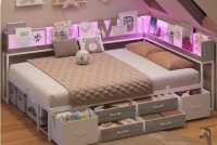 Ivy Bronx Daybed with 6 Drawers LED Corner Bed with Bookcase & Charging Station Metal Platform Bed Frame Full Size in Gray New Shelf Pull $899
