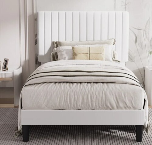 Willa Arlo Interiors Dunphy Upholstered Platform Bed with Adjustable Headboard Twin New in Box $799