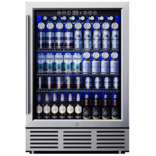 SIMZLIFE 23.5" W 180 -Can Capacity Silver Indoor Beverage Refrigerator with Glass Door, New in Box $899