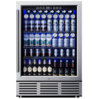 SIMZLIFE 23.5" W 180 -Can Capacity Silver Indoor Beverage Refrigerator with Glass Door, New in Box $899