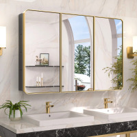 Orren Ellis Gervon (32" H x 48" W x 5" D) Rectangle Recessed Medicine Cabinet with Adjustable Shelves, Gold, New in Box $699