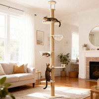 Tucker Murphy Pet Floor-to-ceiling Cat Tree, Adjustable (106-112 Inches), Sturdy 5-tier Tower with Scratching Posts, Hammock, Platforms $299