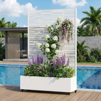 Arlmont & Co. Treytin Metal Planter Box with Trellis and Wheels, White, New in Box $399