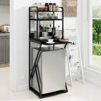 Rebrilliant 3-Tier Mini Fridge Stand with Power Outlet and Storage and Organizer Microwave Oven Shelf Bakers Rack, Black, New Open Box $299