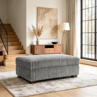 Ebern Designs Upholstered Light Gray Faux Rabbit Fur Flannel Rectangle Ottoman, Single Ottoman Modular Part For Sectional Sofa, New in Box $399