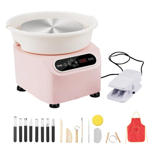 VEVOR Pottery Wheel, 10 inch Pottery Forming Machine, 350W Electric Wheel for Pottery with Foot Pedal and LCD Touch Screen, Direct Drive Ceramic Wheel with Shaping Tools for DIY Art Craft, Pink New In Box $199