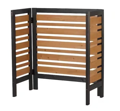 POPULUS TRADING 38 in. W x 42 in. H Black+Gold Wood Privacy 3-Panel Outdoor Air Conditioner Fence Screen New Shelf Pull $299