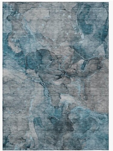 HomeRoots 5' X 8' Teal Blue And Navy Blue Abstract Washable Indoor Outdoor Area Rug New $299