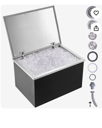 VEVOR Drop in Ice Chest, 28"L x 20"W x 17"H Stainless Steel Ice Cooler, Commercial Ice Bin with Hinged Cover, 40 qt Outdoor Kitchen Ice Bar, Drain-pipe and Drain Plug Included, for Cold Wine Beer Ne win Box $499