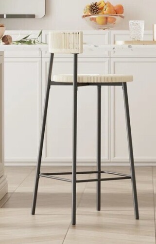 George Oliver Handwoven Paper Rope Counter Stool, Style Bar Chair For Apartment, Black Metal Frame, Creamy White Seat $299
