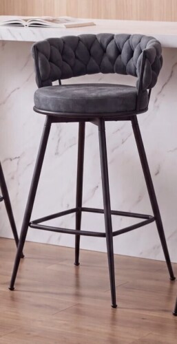 Corrigan Studio&reg; Modern Dark Gray Suede Fabric Upholstered Bar Stool With Woven Look Backrest & Fixed Black Metal Frame Stable Counter Height Stool For Kitchen Breakfast Bar Or Cafe New Shelf Pull $299