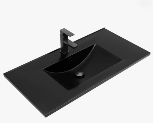 Elife 36" Black Integrated Resin Single Bathroom Vanity Sink Top with Zinc Alloy Faucet and Solid Brass Pop Up Drain New in Box $399