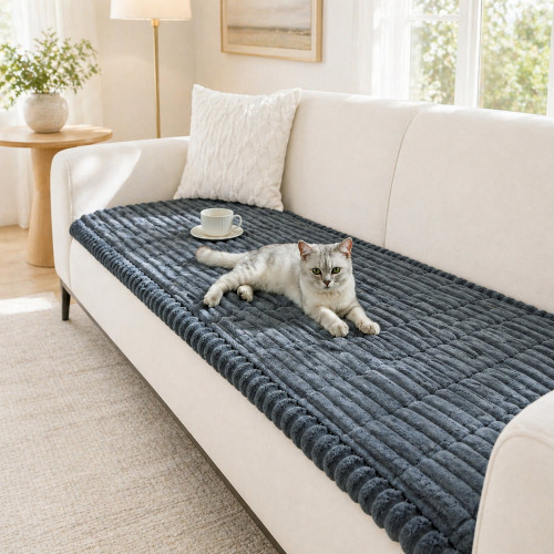 Mercer41 Soft Striped Plush Box Cushion Sofa Slipcover, 1.2" H &times; 71" W &times; 28" D, Dark Gray / Deep Coffee New In Box Assorted $99