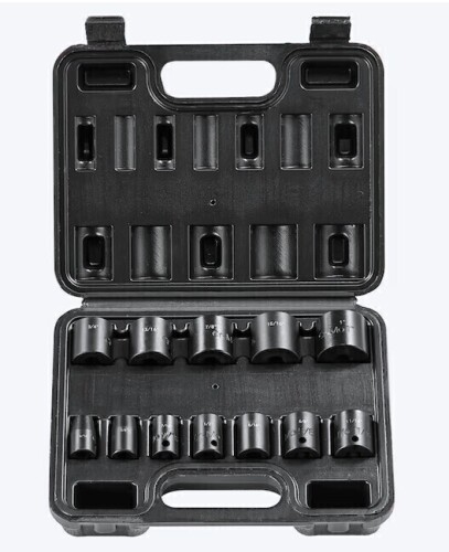 VEVOR 3/8-IN Drive Impact Socket Set 12 Piece Shallow Socket Set SAE 5/16-IN-1-IN 6 Point Cr-Mo Alloy Steel for Auto Repair Easy-to-Read Size Markings Rugged Construction Includes Storage Case New In Box $89