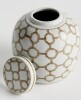 Red Barrel Studio&reg; Champagne Chine Ceramic Taupe and White Chinoiserie Link Lidded Jar new In Box $99