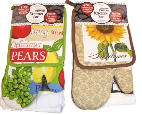 NEOPRENE 4-Piece Set Pot Holder, Oven Mitt and 2 Kitchen Towels New