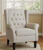 Charlton Home Duward Upholstered Beige Button Tufted Wingback Accent Chair with Rolled Arm and Thick Padded Cushion New in Box $699